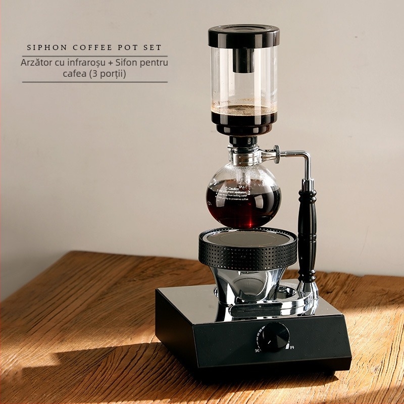 Bincoo Set sifon cafea, Stil minimalist modern, Geam rezistent la temperatură, Materiale: sticlă borosilicată înaltă + ABS + Fier