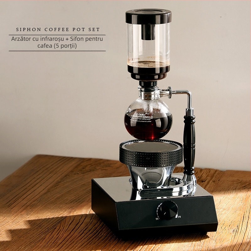 Bincoo Set sifon cafea, Stil minimalist modern, Geam rezistent la temperatură, Materiale: sticlă borosilicată înaltă + ABS + Fier