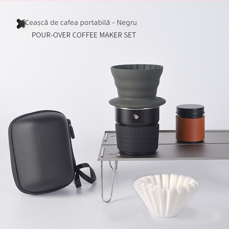 Set cafea pentru infuzie manuală pentru exterior, cu filtru de silicon, kit portabil pentru camping în mașină, calitate premium, personalizare disponibilă