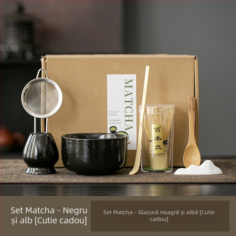 Set ceremonial de ceai din bambus, 7 piese, într-o cutie cadou cu siglă - Accesorii pentru ceremonia ceaiului, stil chinezesc