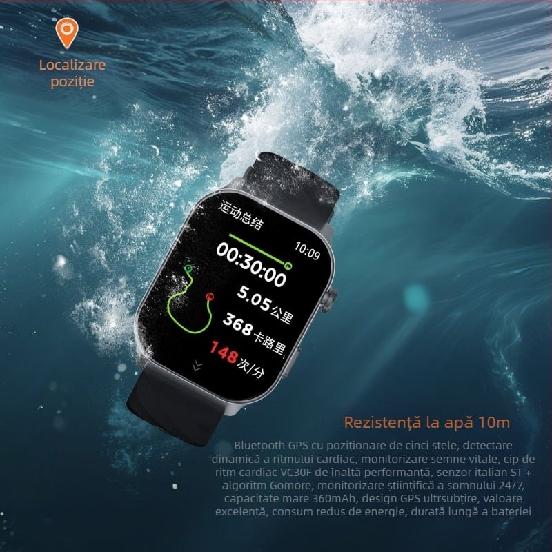LC211 GPS Smartwatch cu monitorizare dinamică a ritmului cardiac, monitorizare a somnului și detecție a oxigenului din sânge, rezistent la apă pentru înot