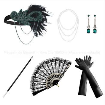 Set de accesorii pentru păr cu pene și perle artificiale pentru copii - stil retro anii 1920, include accesorii pentru urechi, gât și mâini