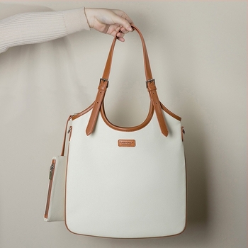 Geantă Tote pentru naveta zilnică, din pânză, formă verticală pătrată, deschidere deschisă, buzunare interne: buzunar cu fermoar, buzunar pentru telefon și buzunar pentru ID