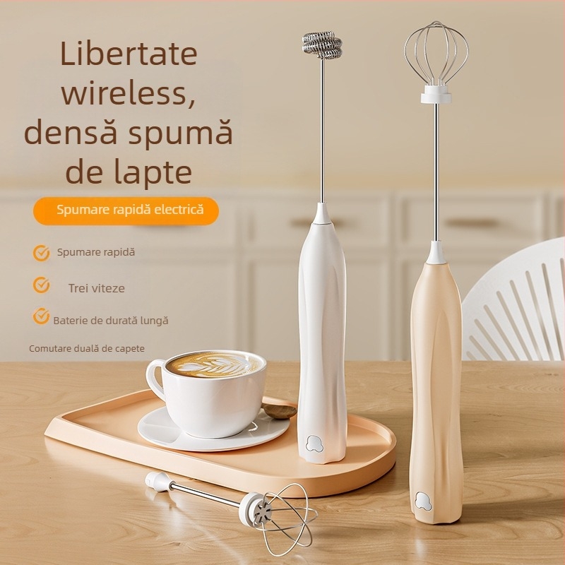 Mixer electric de mână fără fir cu 3 trepte, spumator de lapte și tel pentru ouă, 150W, model D6
