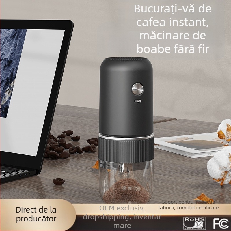 Măcinător electric de cafea pentru uz casnic, compact, reîncărcabil, corp din plastic, greutate 0,5 kg
