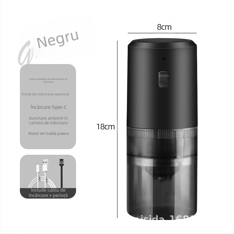 Măcinător electric de cafea pentru uz casnic, compact, reîncărcabil, corp din plastic, greutate 0,5 kg