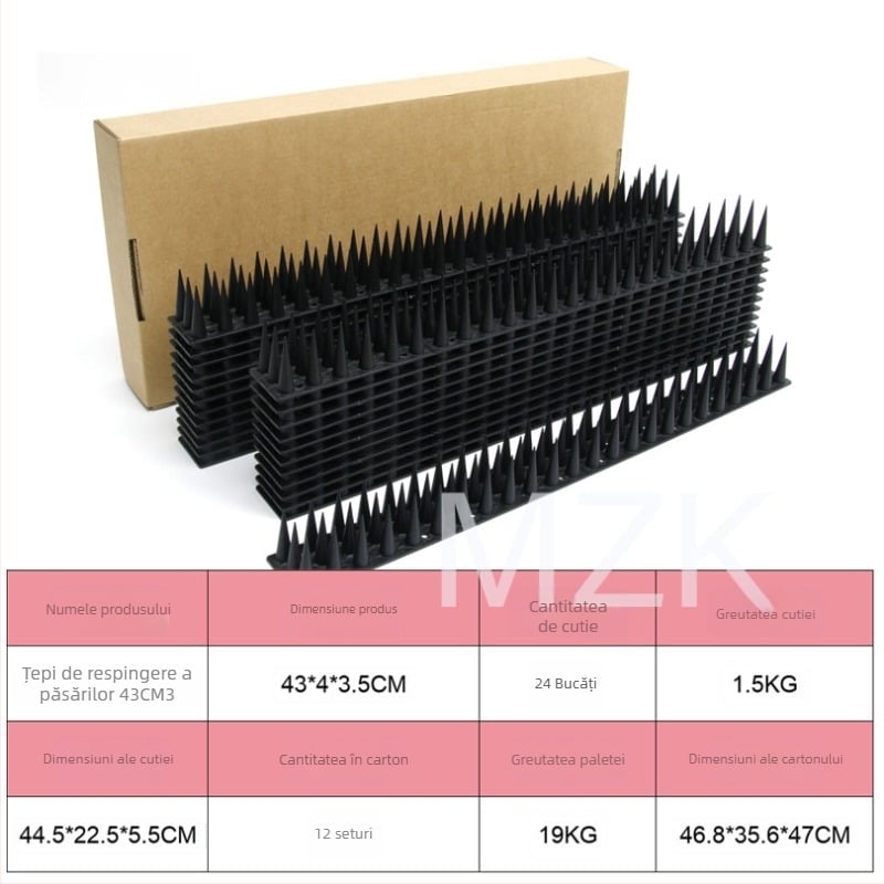 Decorare grădină – șipuri anti-păsări din PP, model MZK-43-24, repelent pentru păsări, protecție pentru pisici