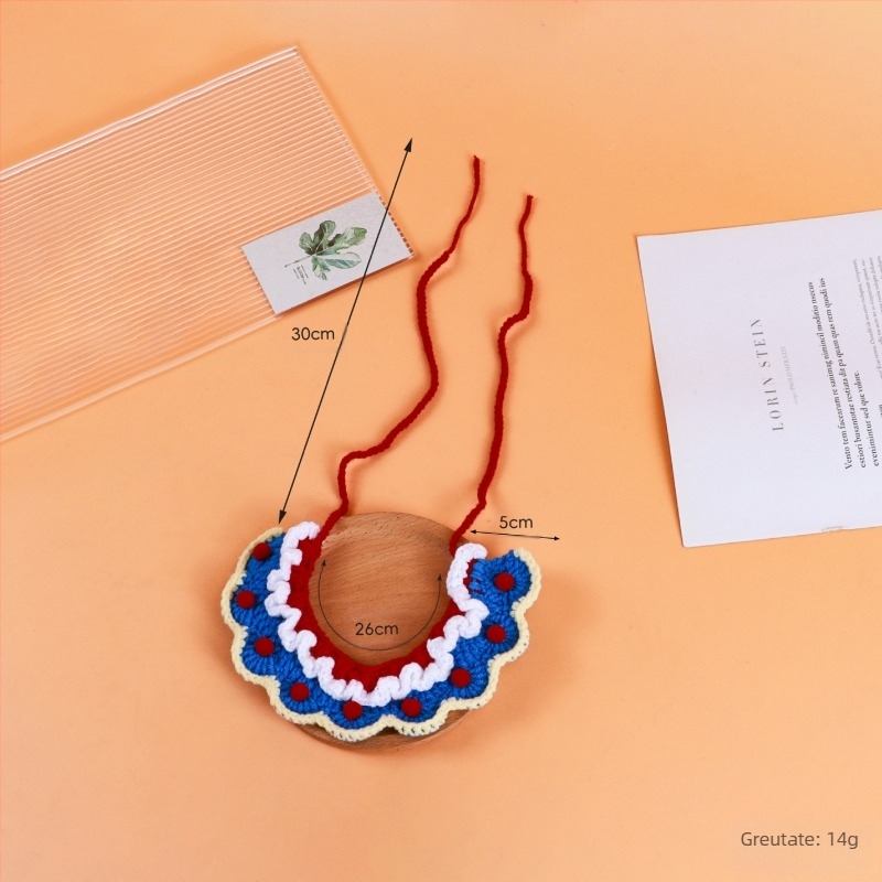 Colier-bib din lână tricotat pentru animale de companie, cu model cartoon, pentru pisici și câini mici, iarnă, stil prințesă