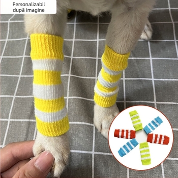 Șosete și protecții pentru picioarele pisicilor și câinilor, model în dungi, poliester, țesătură twill, broderie, Qu Aiyan