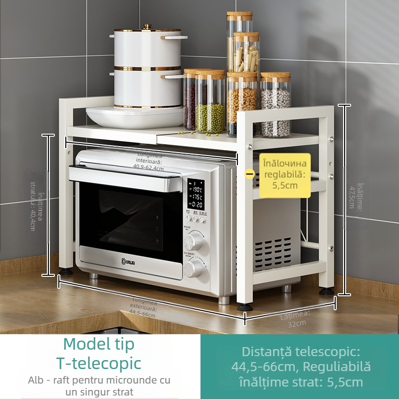 Raft de depozitare extensibil pentru cuptorul cu microunde – cu două niveluri, îngroșat, din oțel carbon, Hongshun, multifuncțional