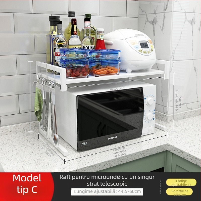 Raft de depozitare extensibil pentru cuptorul cu microunde – cu două niveluri, îngroșat, din oțel carbon, Hongshun, multifuncțional