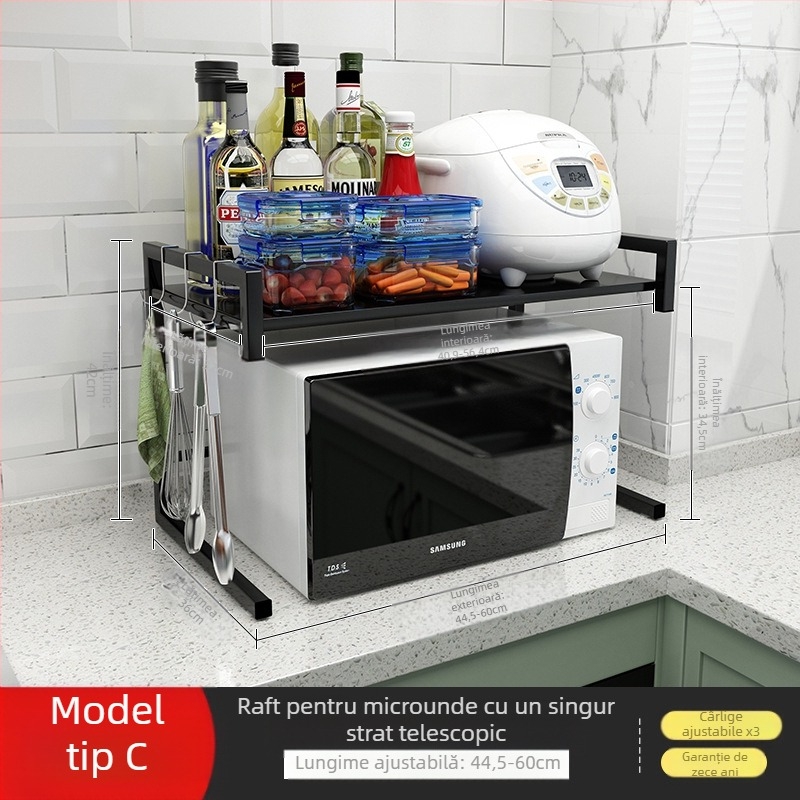 Raft de depozitare extensibil pentru cuptorul cu microunde – cu două niveluri, îngroșat, din oțel carbon, Hongshun, multifuncțional