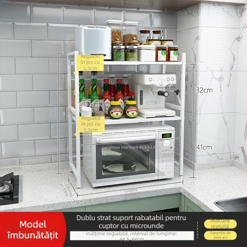 Raft de depozitare extensibil pentru cuptorul cu microunde – cu două niveluri, îngroșat, din oțel carbon, Hongshun, multifuncțional