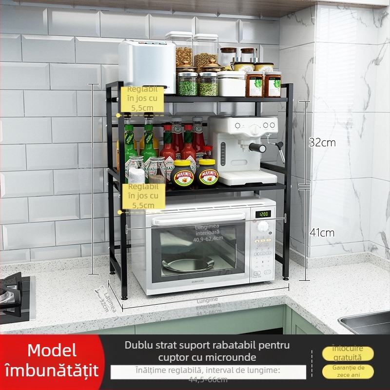 Raft de depozitare extensibil pentru cuptorul cu microunde – cu două niveluri, îngroșat, din oțel carbon, Hongshun, multifuncțional