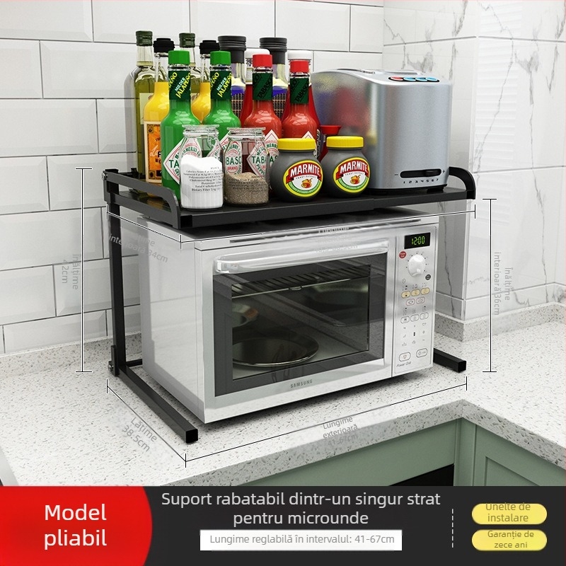 Raft de depozitare extensibil pentru cuptorul cu microunde – cu două niveluri, îngroșat, din oțel carbon, Hongshun, multifuncțional