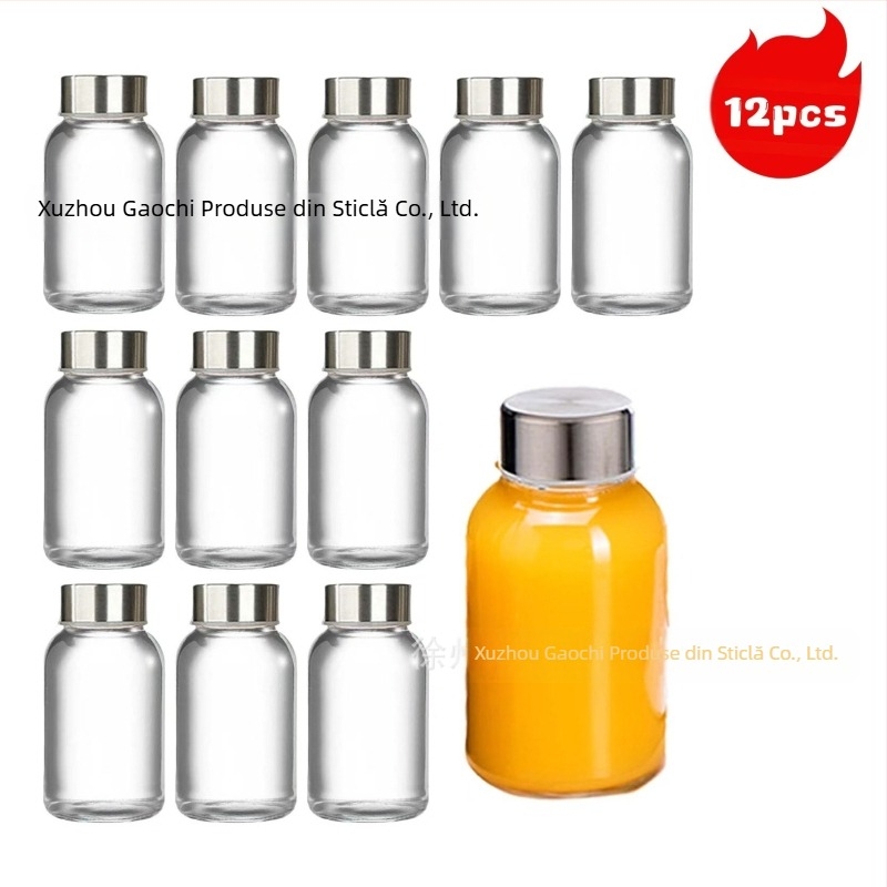 Sticle din sticlă sodalime pentru sucuri, sigilate, set de 6 sau 12 bucăți, capacități 90ml/150ml/280ml