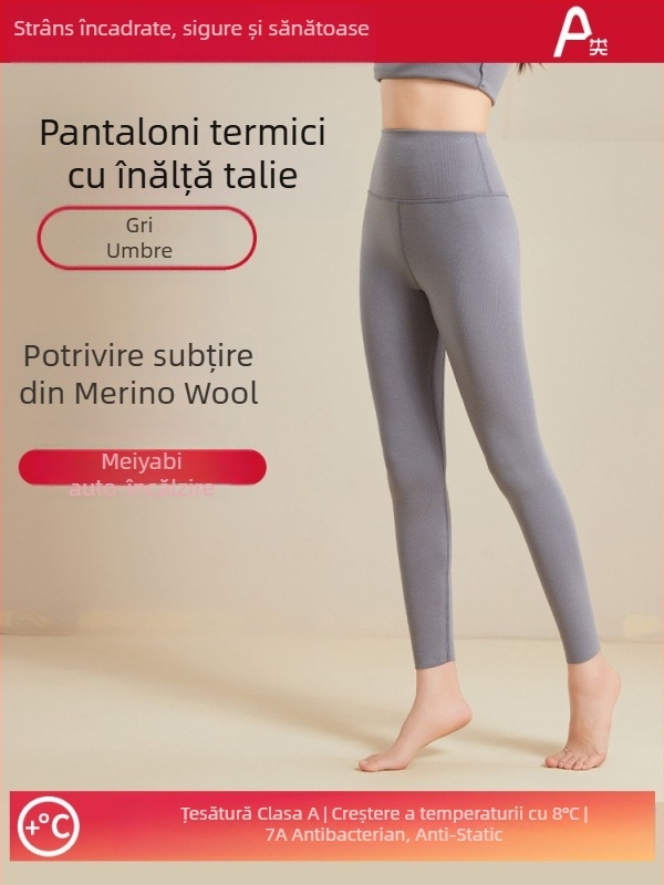 Pantaloni termici din lână pentru femei, talie înaltă, antibacterieni, ridicare a feselor, încălzire și susținere a abdomenului