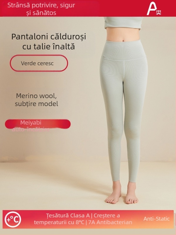 Pantaloni termici din lână pentru femei, talie înaltă, antibacterieni, ridicare a feselor, încălzire și susținere a abdomenului