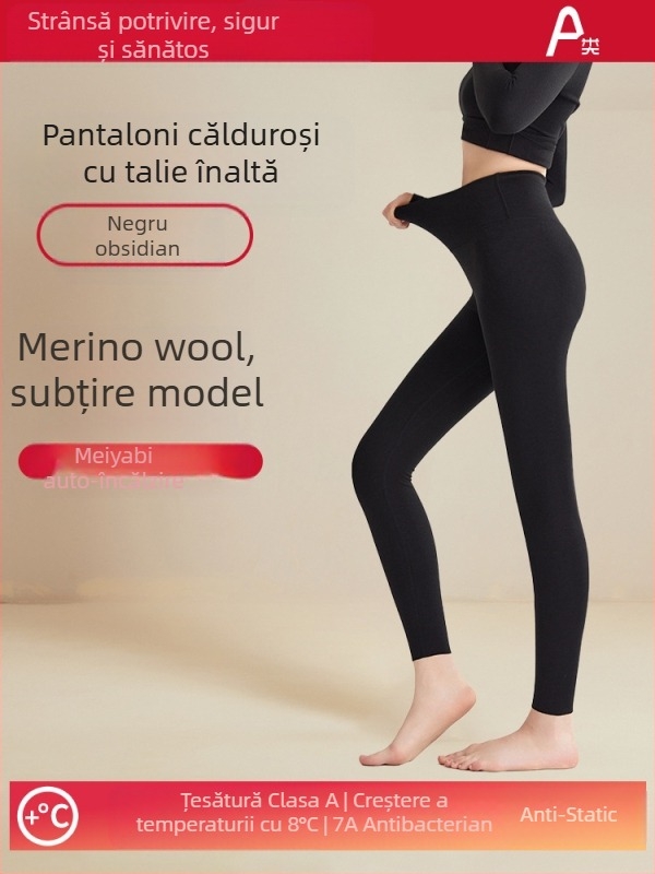 Pantaloni termici din lână pentru femei, talie înaltă, antibacterieni, ridicare a feselor, încălzire și susținere a abdomenului