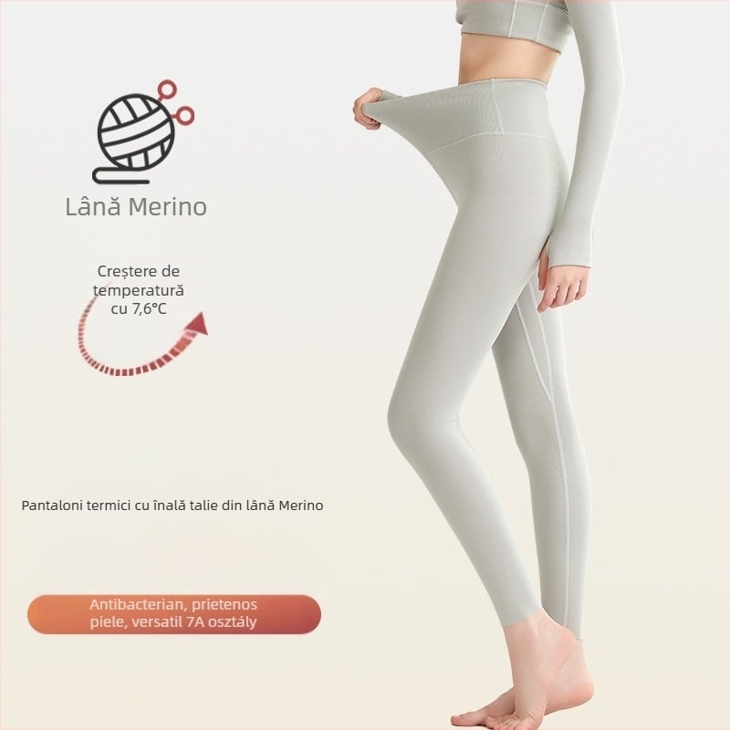 Pantaloni termici din lână pentru femei, talie înaltă, antibacterieni, ridicare a feselor, încălzire și susținere a abdomenului