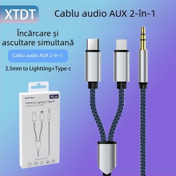 Neutral cablu audio AUX USB 2-în-1 împletit, Type-C la 3,5 mm, pentru muzică și apeluri