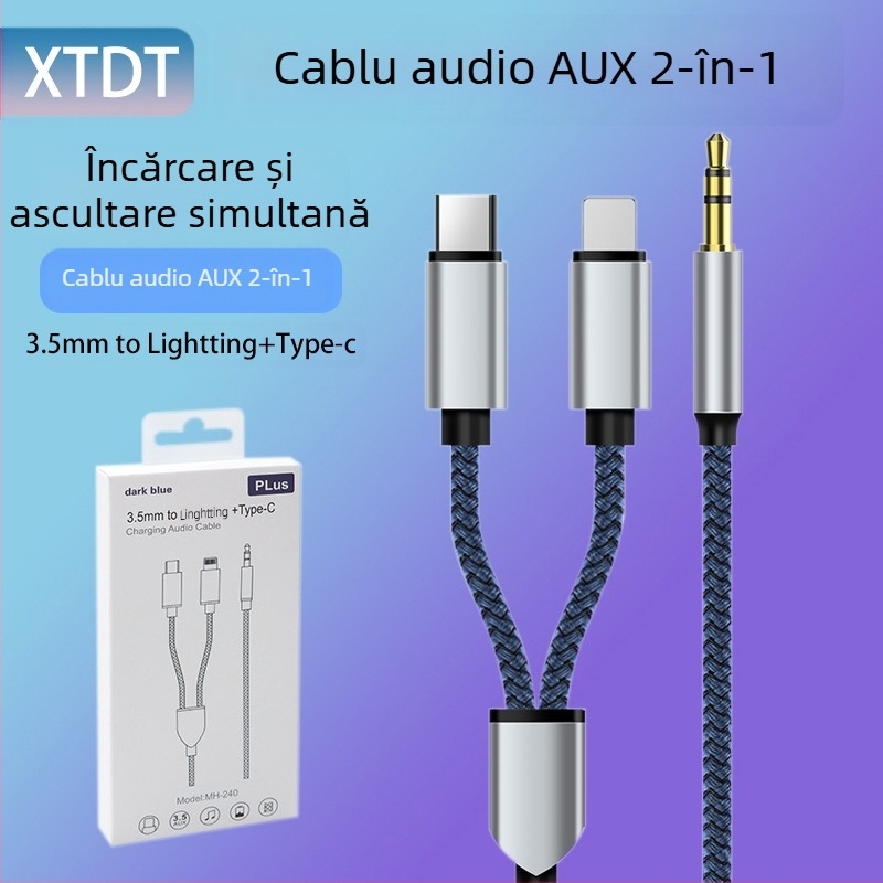 Neutral cablu audio AUX USB 2-în-1 împletit, Type-C la 3,5 mm, pentru muzică și apeluri