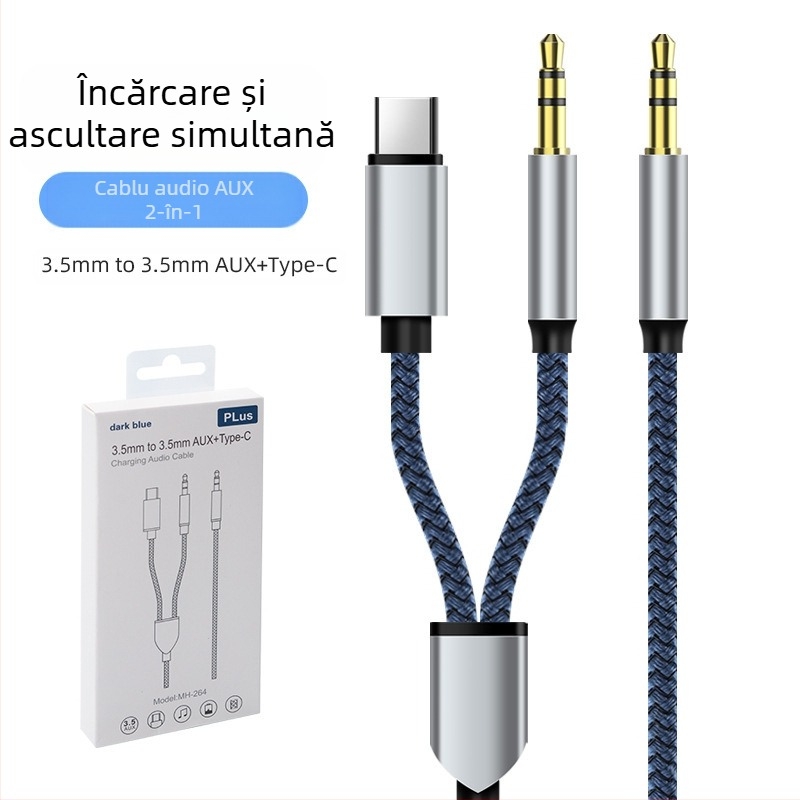 Neutral cablu audio AUX USB 2-în-1 împletit, Type-C la 3,5 mm, pentru muzică și apeluri