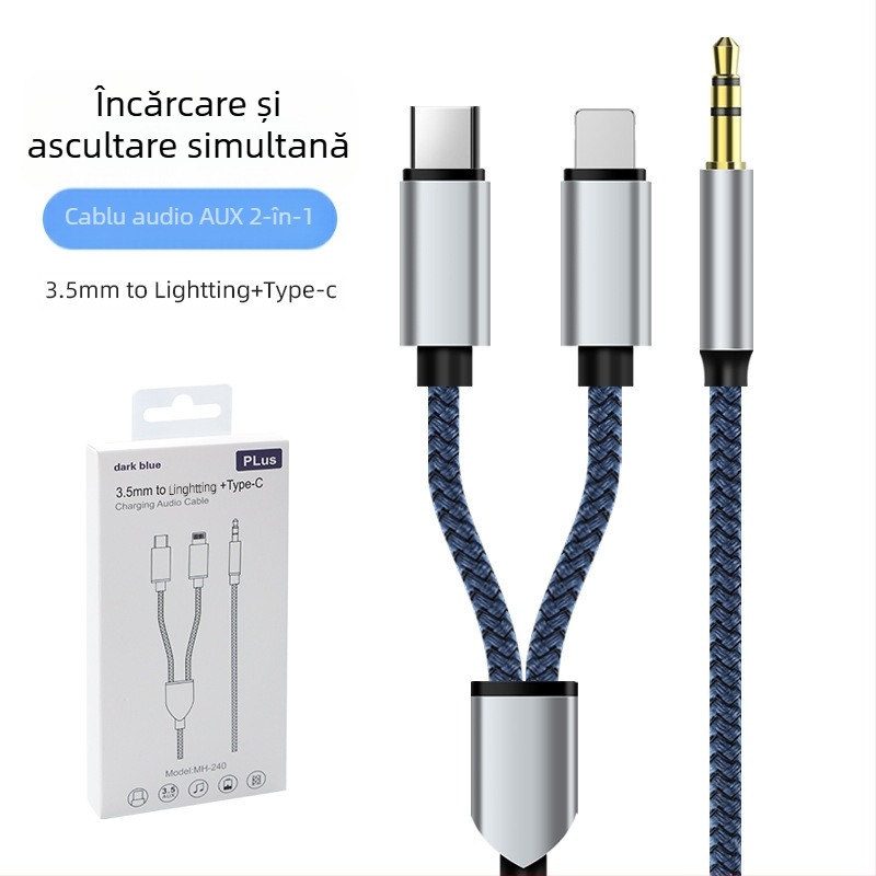 Neutral cablu audio AUX USB 2-în-1 împletit, Type-C la 3,5 mm, pentru muzică și apeluri