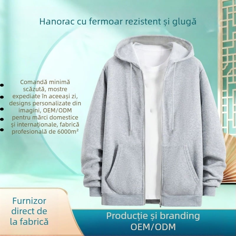 Hanorac din bumbac amestec pentru bărbați, croială lejeră, grosime normală, buzunar 3D patch, personalizabil din imagini și mostre