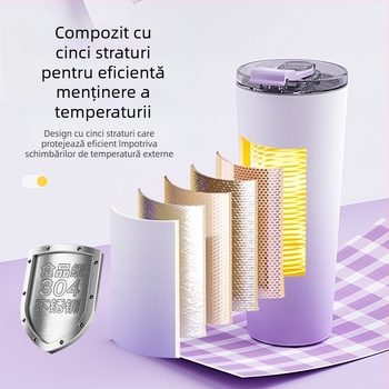 Cană de suc portabil din oțel inoxidabil cu baterie încorporată, 60W, 22001 RPM+, 5+ lame, recipient interior din oțel inox 304, izolat