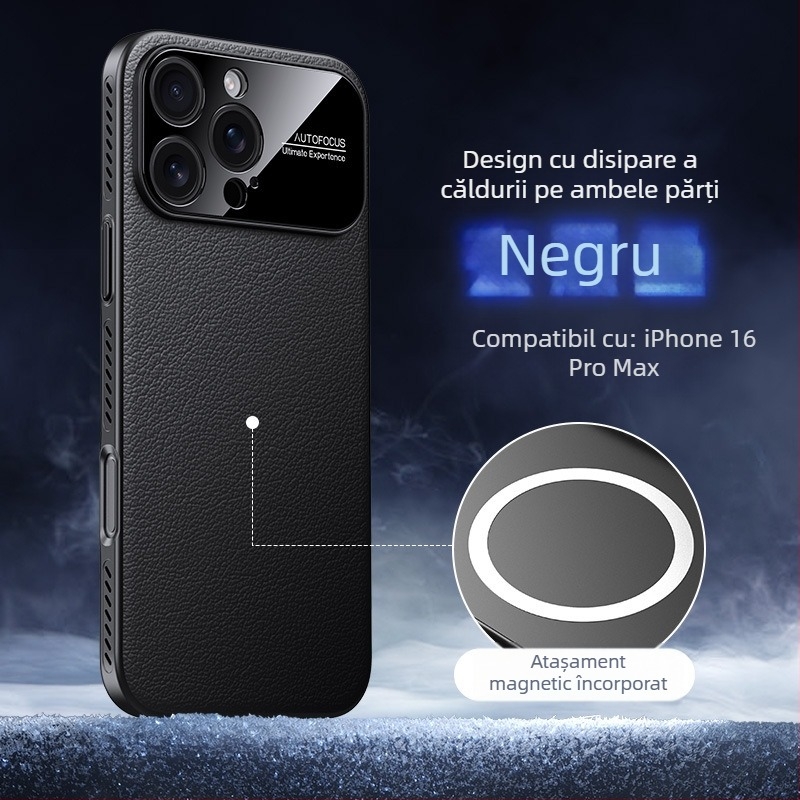 Carcasă dură pentru iPhone 14, 14 Pro și 14 Pro Max — Material PC, suprafață reliefată, disipare a căldurii, închidere magnetică, protecție anti-cadere