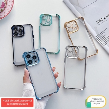 Husă pentru iPhone, acrilic electroplacat TPU, protecție obiectiv cu acoperire completă, antiamprente, pentru iPhone 11–14 Pro/Max