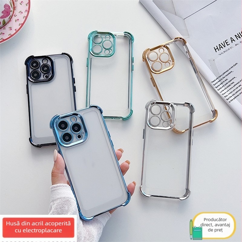Husă pentru iPhone, acrilic electroplacat TPU, protecție obiectiv cu acoperire completă, antiamprente, pentru iPhone 11–14 Pro/Max