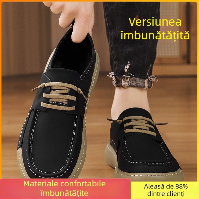 Pantofi bărbați cu talpă groasă - încălțăminte casual, partea superioară din microfibră, talpă din cauciuc, vârf rotund, toc mic 1–3 cm