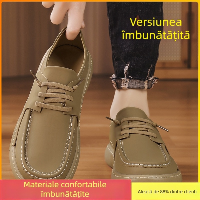 Pantofi bărbați cu talpă groasă - încălțăminte casual, partea superioară din microfibră, talpă din cauciuc, vârf rotund, toc mic 1–3 cm