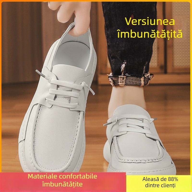 Pantofi bărbați cu talpă groasă - încălțăminte casual, partea superioară din microfibră, talpă din cauciuc, vârf rotund, toc mic 1–3 cm