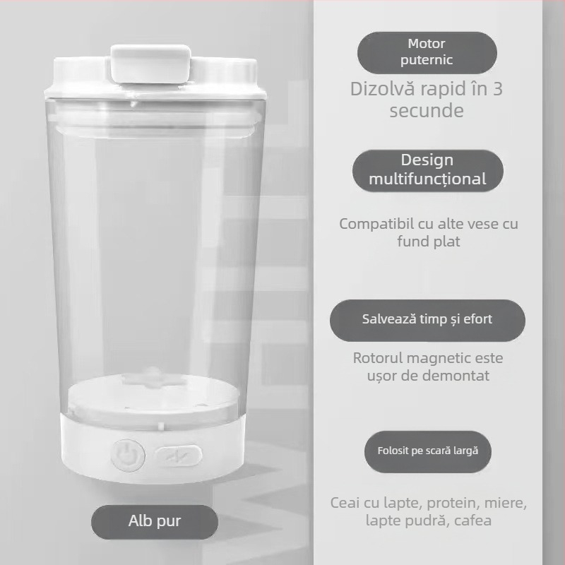 Cană de cafea din oțel inoxidabil, cu amestecare automată și magnet, reîncărcabilă, portabilă, model MY-304, design minimalist