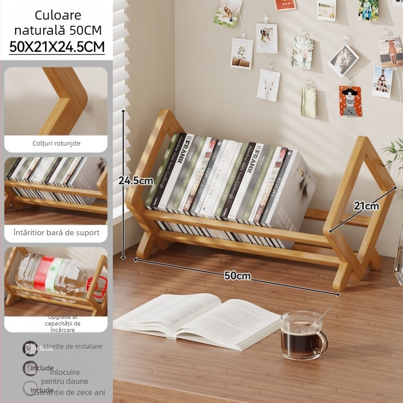 Raft pentru cărți de birou, Nanmu Bamboo, Stil modern minimalist, Organizator de birou, Suprafață din bambus