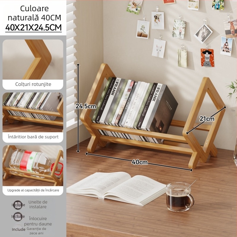 Raft pentru cărți de birou, Nanmu Bamboo, Stil modern minimalist, Organizator de birou, Suprafață din bambus