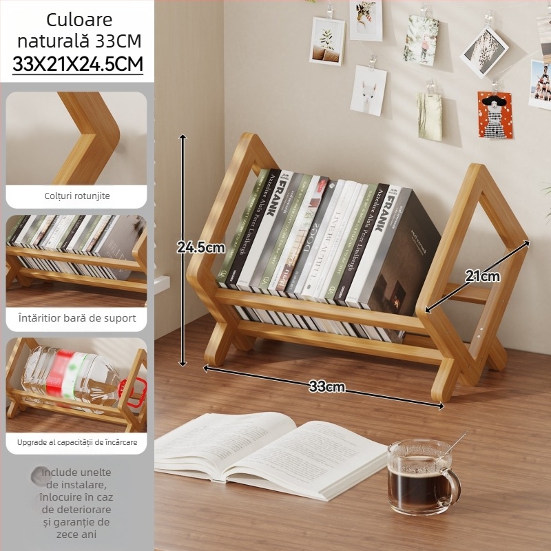 Raft pentru cărți de birou, Nanmu Bamboo, Stil modern minimalist, Organizator de birou, Suprafață din bambus