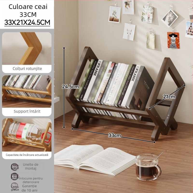 Raft pentru cărți de birou, Nanmu Bamboo, Stil modern minimalist, Organizator de birou, Suprafață din bambus