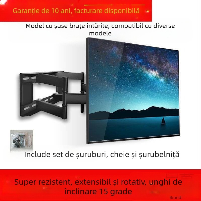 Qian Dun Suport de perete pentru LCD TV – braț telescopic cu înclinare de 90°, reglare manuală