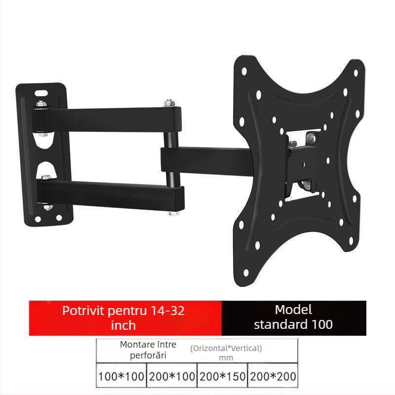 Qian Dun Suport de perete pentru LCD TV – braț telescopic cu înclinare de 90°, reglare manuală