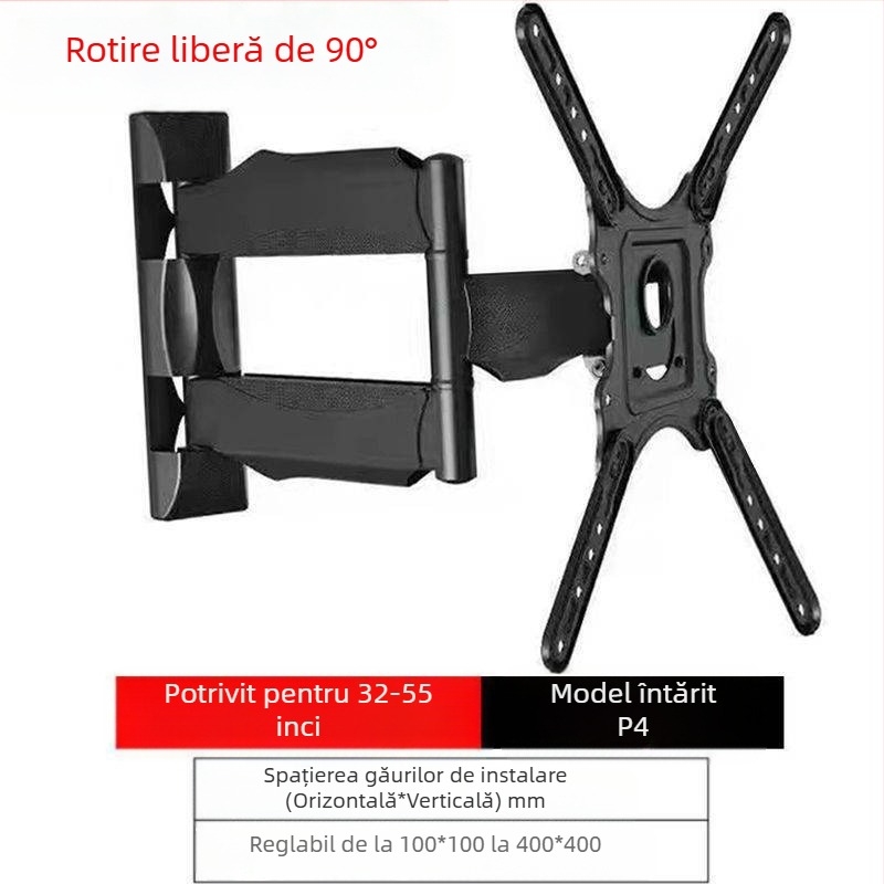 Qian Dun Suport de perete pentru LCD TV – braț telescopic cu înclinare de 90°, reglare manuală