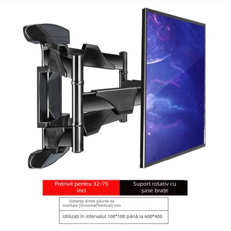 Qian Dun Suport de perete pentru LCD TV – braț telescopic cu înclinare de 90°, reglare manuală