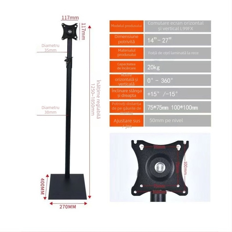 Suport de podea mobil pentru LCD TV/monitor cu montură verticală rotativă