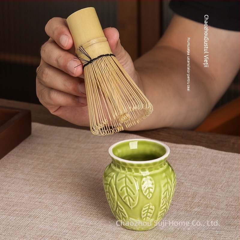 Bowl ceramic pentru matcha cu suprafață de sculptură plutitoare – stil retro și lux ușor, calitate premium, pentru 3 persoane
