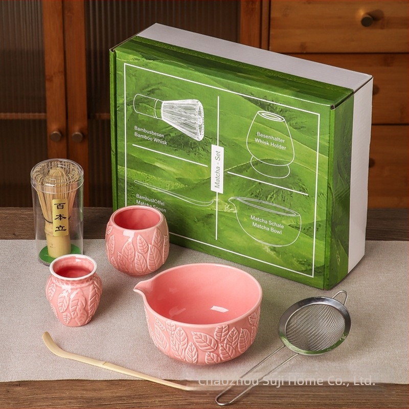 Bowl ceramic pentru matcha cu suprafață de sculptură plutitoare – stil retro și lux ușor, calitate premium, pentru 3 persoane