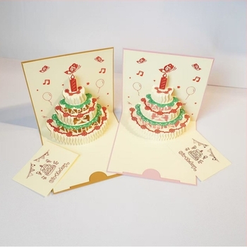 Felicitare de ziua de naștere cu design 3D decupat al tortului, iluminare muzicală, din hârtie specială, imprimare cu fier încins, stil clasic chinezesc