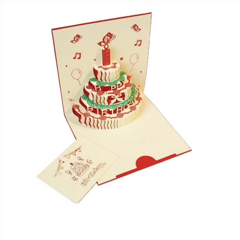 Felicitare de ziua de naștere cu design 3D decupat al tortului, iluminare muzicală, din hârtie specială, imprimare cu fier încins, stil clasic chinezesc